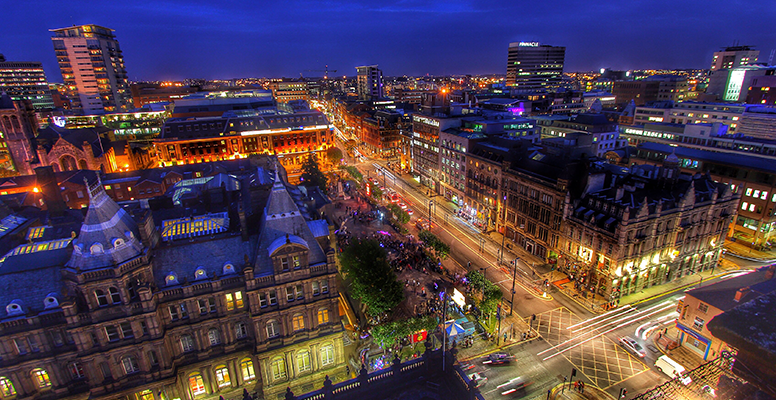 Aerial nigh view Leeds