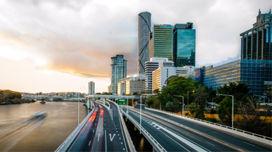 View of highway and buildings