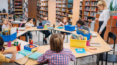 Students sitting in the library