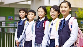 Portrait of a group of asian elementary school children wearing uniform